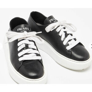 Prada Downtown Leather Low-Top Platform Sneakers Black Size Women's Size EU 37